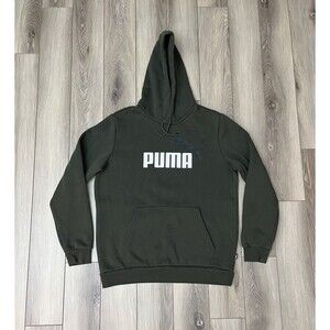 Puma Essentials+ 2 Col Big Logo Hoodie Green Sweatshirt Mens Size Medium Fleece